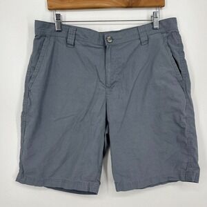 Columbia Chino Shorts Men's 34 Gray Solid Fly Zip Button Logo Cotton